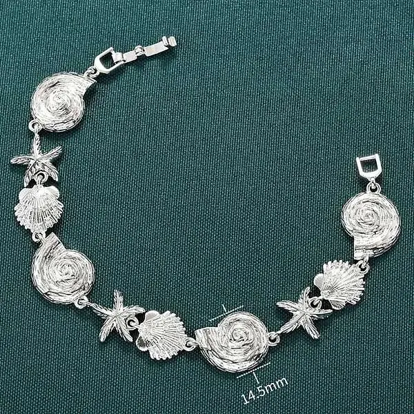 Summer Beach Brass Micro Pave Clear Cubic Zirconia Starfish & Shell Shape Link Chain Bracelets