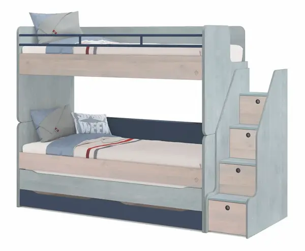 Patrová postel s přistýlkou a schůdky lincoln modular - dub, dub