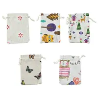 10Pcs 5 Styles Printed Polycotton(Polyester Cotton) Packing Pouches Drawstring Bags