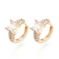 Brass Micro Pave Clear Cubic Zirconia Square Hoop Earrings