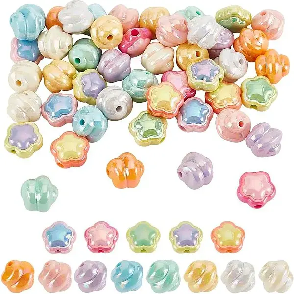 52Pcs 13 Styles UV Plating Acrylic Beads