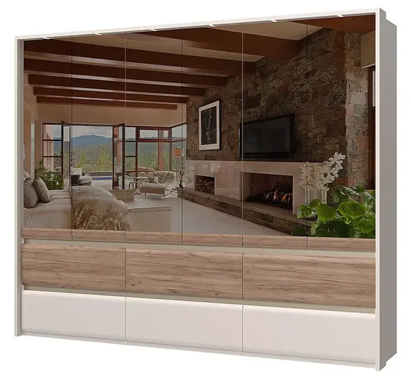 Šestidveřová šatní skříň se zrcadly a led osvětlením artemisia - dub