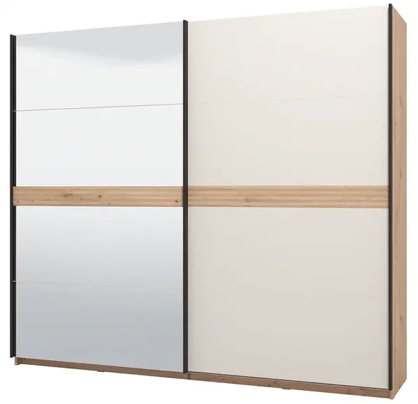 Posuvná šatní skříň se zrcadlem 245 vanya-dub artisan/béžová - s led