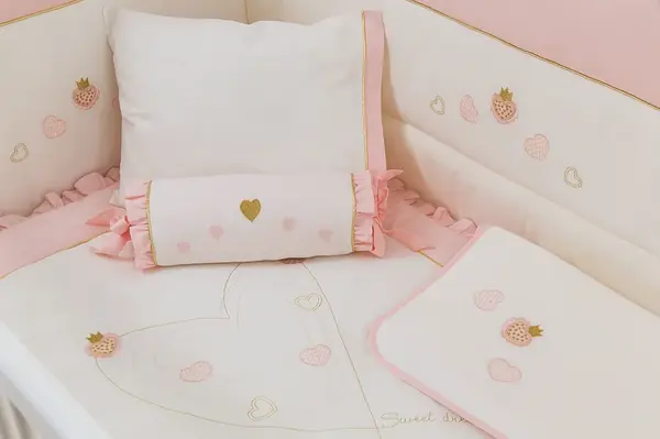 Posteľná súprava do postieľky fragola–béžová/ružová - 80x130cm