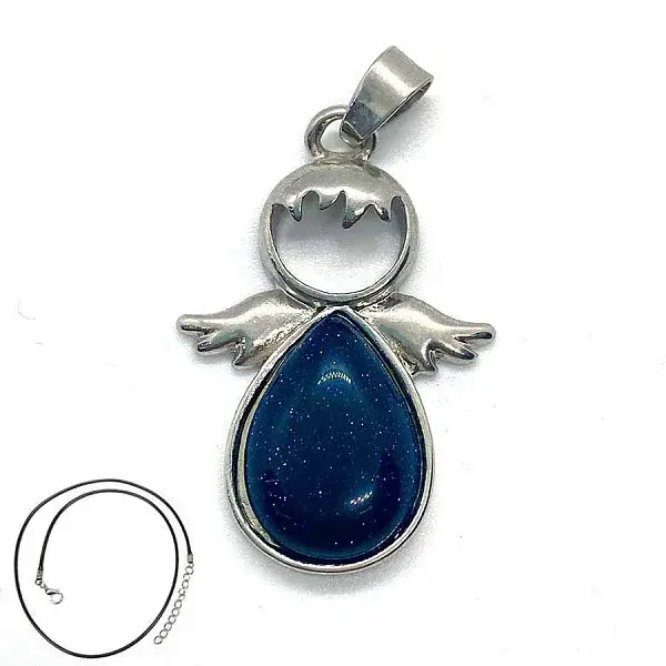 Angel Wings Synthetic Blue Goldstone Teardropt Pendant Necklaces