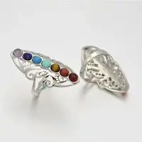 Chakra Jewelry
Vintage Filigree Brass Gemstone Wide Band Rings