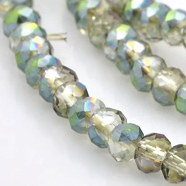 Half Rainbow Plated Faceted Rondelle Electroplate Glass Beads Strands