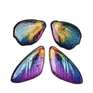 4Pcs Transparent Epoxy Resin Butterfly Wings Pendants
