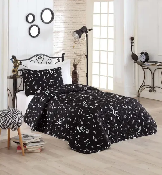 Prikrývka + vankúš 160x220 nota - čierná