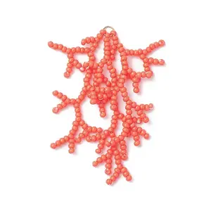 Handmade Glass Seed Beaded Coral Pendants