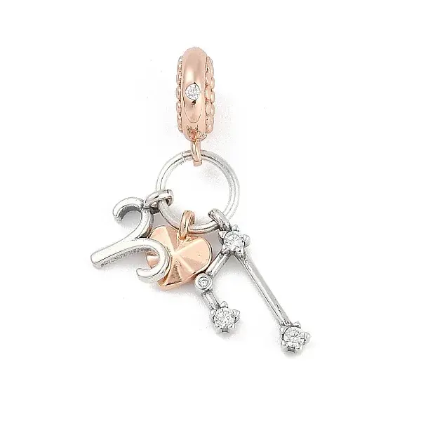 Brass Pendants with Cubic Zirconia European Beads