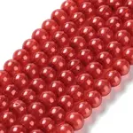 Baking Paint Pearlized Glass Pearl Round Bead Strands