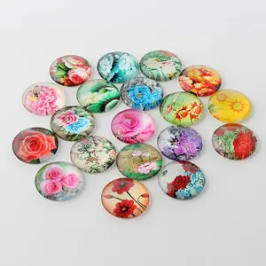Flower Printed Glass Cabochons