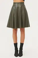88854 Dewberry Flared Faux Leather Skirt-Khaki