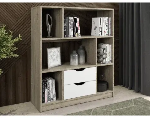 Nízky regál/knižnica Sten Mini, dub sonoma/biela%