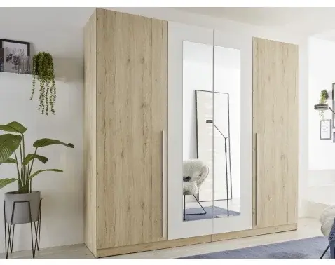 Šatníková skriňa so zrkadlom Cano, 228 cm, dub san remo/biela%