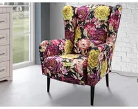 Kreslo ušiak Canto, látka s motívom farebných kvetov%