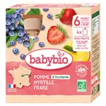 BABYBIO Jablko s čučoriedkou a jahody 6m+ 4 x 90 g