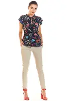 Infinite You Woman's Blouse M194 Navy Blue Flowers