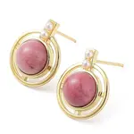 Natural Rhodochrosite Half Round Dangle Stud Earrings