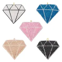 5Pcs 5 Colors Handmade Polymer Clay Rhinestone Big Pendants