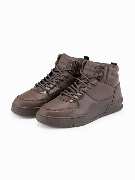 Ombre Men's high-top sneakers shoes with shiny elements - dark brown