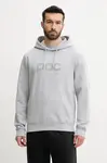 Bavlněná mikina POC pánská, šedá barva, s kapucí, s potiskem, 61652