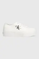 Tenisky Calvin Klein Jeans FLATFORM+ CUPSOLE LOW TXT dámské, bílá barva, YW0YW01033