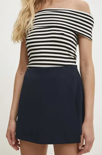 Kalhotová sukně Answear.LAB tmavomodrá barva, high waist