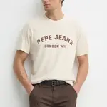 Bavlněné tričko Pepe Jeans ALDRIDGE béžová barva, s potiskem, PM509628