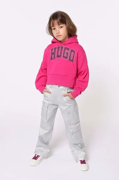 Dětská mikina HUGO růžová barva, s kapucí, s potiskem, G00211
