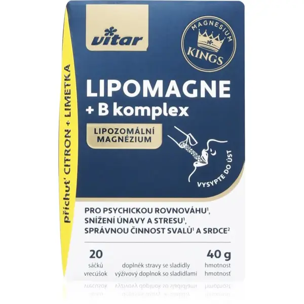 Vitar Magnesium King Lipomagne + B komplex hořčík pro podporu činnosti nervové soustavy příchuť Lemon-Lime 20 ks