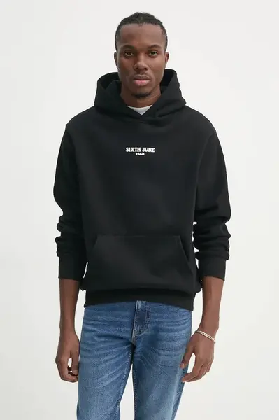 Mikina Sixth June pánská, černá barva, s kapucí, s potiskem