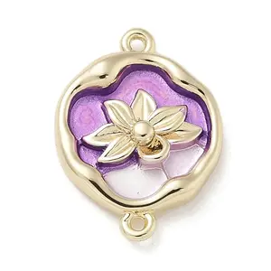 Brass Enamel Oval with Flower Connector Charms
