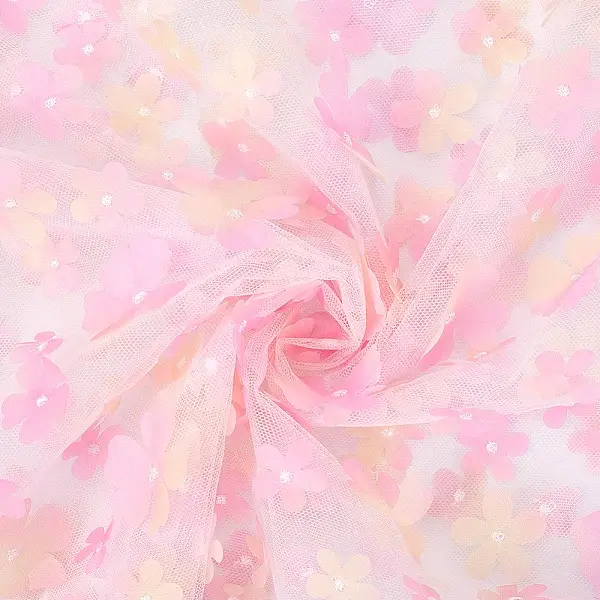 Embroidered Flower Polyester Mesh Fabric