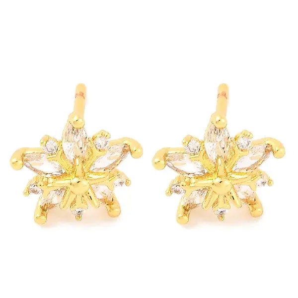 Brass Micro Pave Clear Cubic Zirconia Stud Earrings for Women