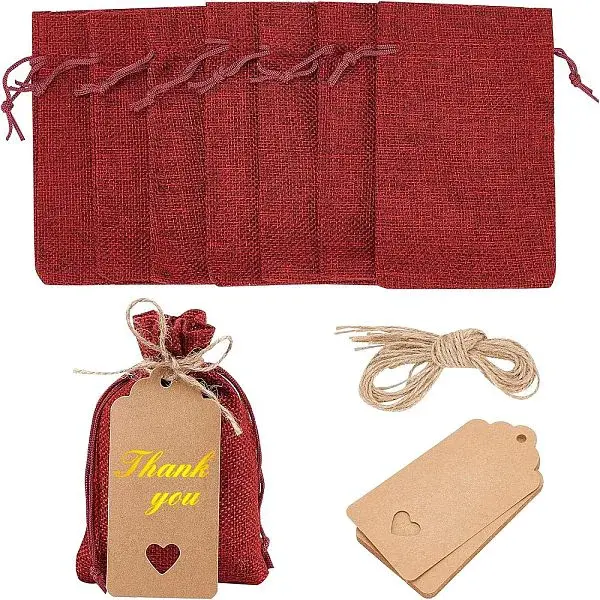 10Pcs Burlap Packing Pouches Drawstring Bags