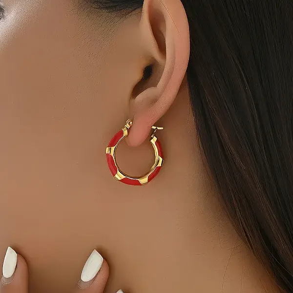 201 Stainless Steel Enamel Earrings Hoop Earrings