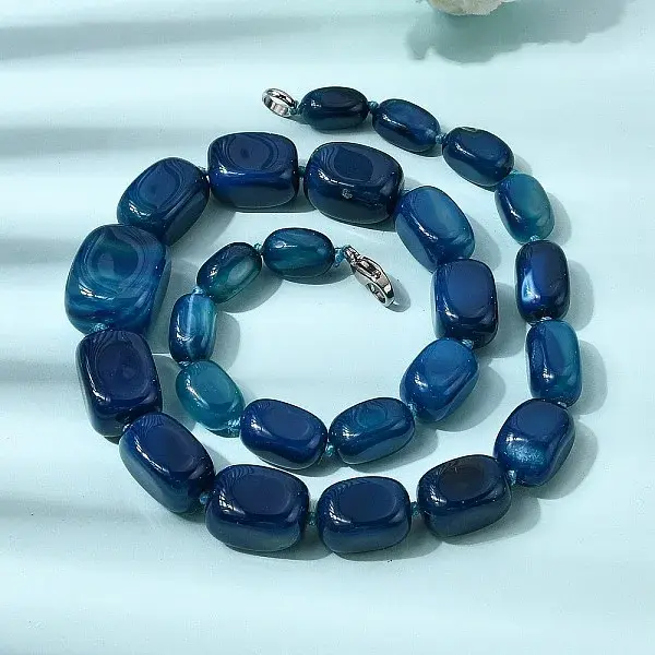 Dyed Natural Agate Cuboid Graduated Beaded Necklaces with Alloy Clasps