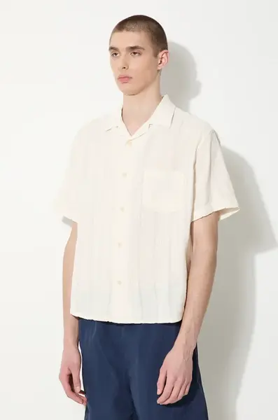 Košile Corridor Striped Seersucker pánská, béžová barva, regular, SS0014