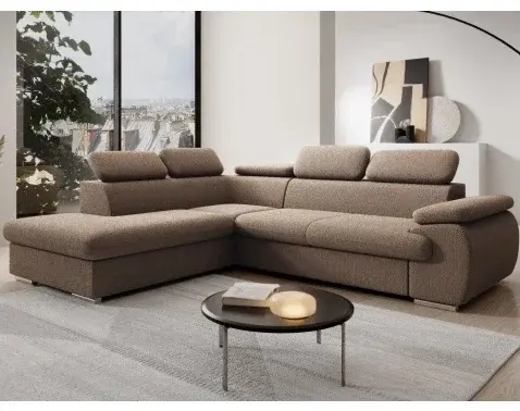 Rohová sedacia súprava Viera, svetlo hnedá látka, ľavý roh%