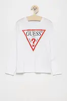 Dětské tričko s dlouhým rukávem Guess bílá barva, s potiskem