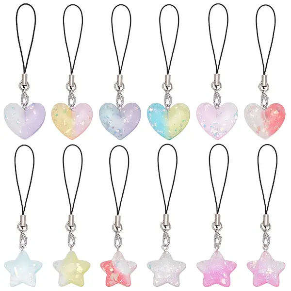 Gradient Color Translucent Resin Heart & Star Mobile Strap