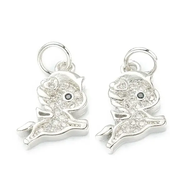 Brass Micro Pave Clear Cubic Zirconia Charms