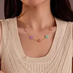 304 Stainless Seel Enamel Daisy Flower Link Chain Necklaces for Women