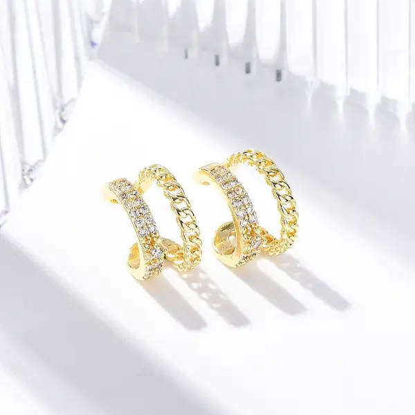 Rack Plating Brass Micro Pave Clear Cubic Zirconia Cuff Earrings