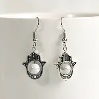 Natural Crystal Stone Hamsa Hand & Round Dangle Earrings