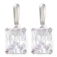 Brass Pave Cubic Zirconia Rectangle Hoop Earrings for Women