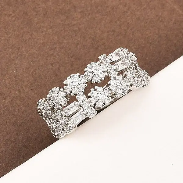 Brass Micro Pave Cubic Zirconia Cuff Rings for Women