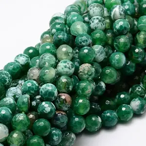 Dyed Natural Fire Crackle Agate Faceted Round Beads Strands